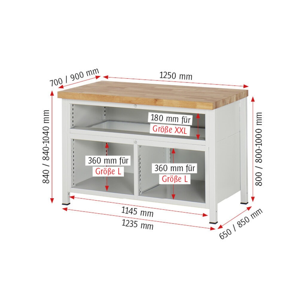 Banco da lavoro RAU serie 8000, 1 contenitore triplo, HxLxP 840-1.040 x 1.250 x 700 mm, 7 L + 2 cassetti XXL, estraibili al 90% Immagine del prodotto n. 9: Banco da lavoro RAU serie 8000, 1 contenitore triplo, HxLxP 840-1.040 x 1.250 x 700 mm, 7 L + 2 cassetti XXL, estraibili al 90%