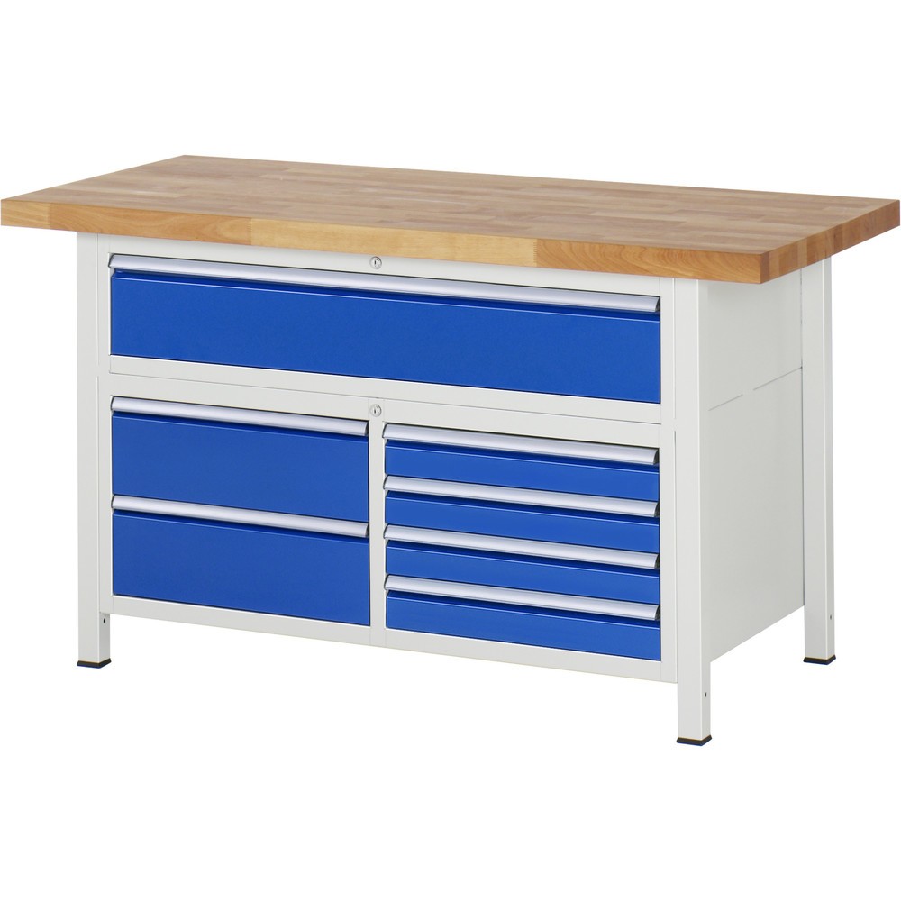 Immagine del prodotto n. 1: Banco da lavoro RAU serie 8000, 1 contenitore triplo, HxLxP 840 x 1.500 x 700 mm, 7 cassetti estraibili al 90% 4 x 90, 3 x 180 mm