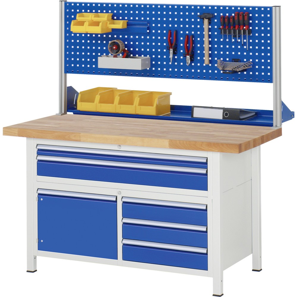Immagine del prodotto n. 4: Banco da lavoro RAU serie 8000, 1 contenitore triplo, HxLxP 840 x 1.500 x 700 mm, 7 cassetti estraibili al 90% 3 x 60, 4 x 180 mm