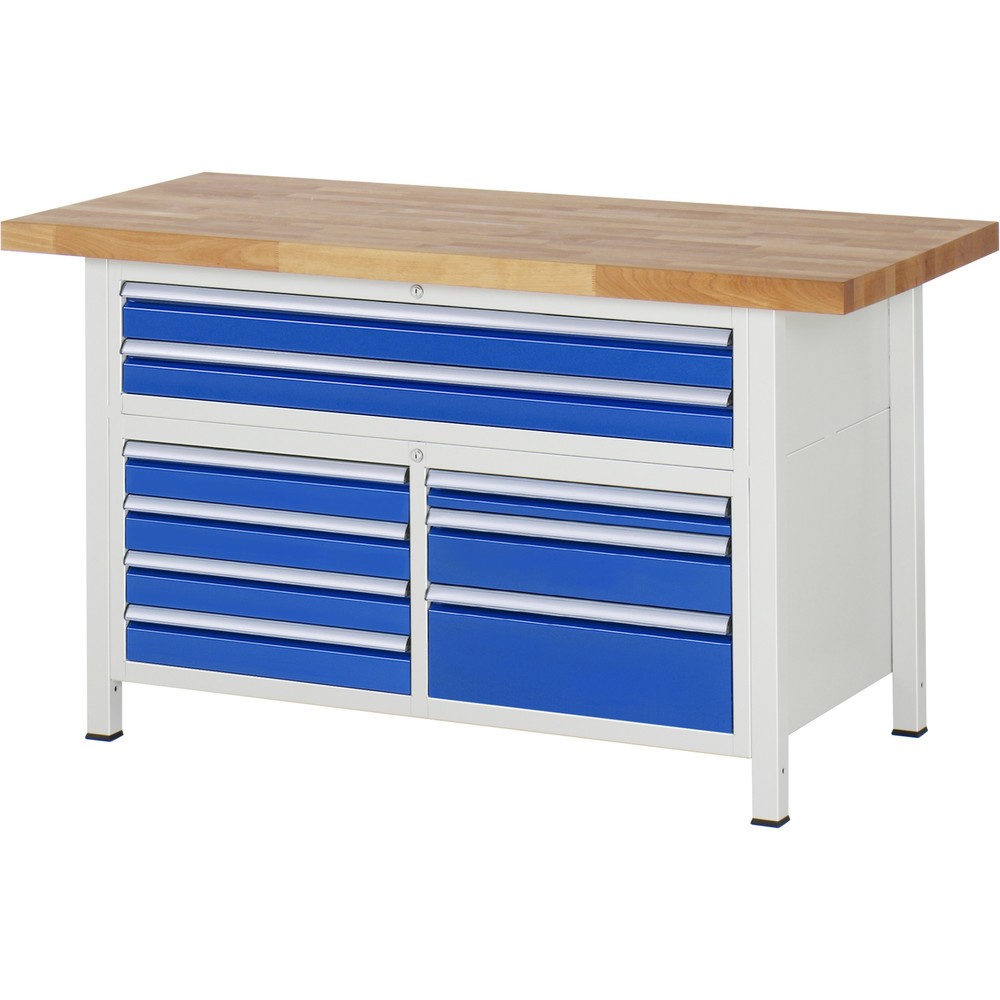 Immagine del prodotto: Banco da lavoro RAU serie 8000, 1 contenitore triplo, HxLxP 840-1.040 x 1.500 x 700 mm, 7 L + 2 cassetti XXL, estraibili al 90%
