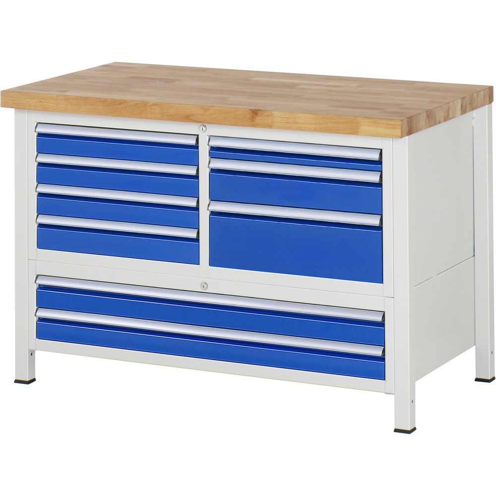 Immagine del prodotto n. 1: Banco da lavoro RAU serie 8000, 1 contenitore triplo, HxLxP 840-1.040 x 1.250 x 700 mm, 7 L + 2 cassetti XXL, estraibili al 90%