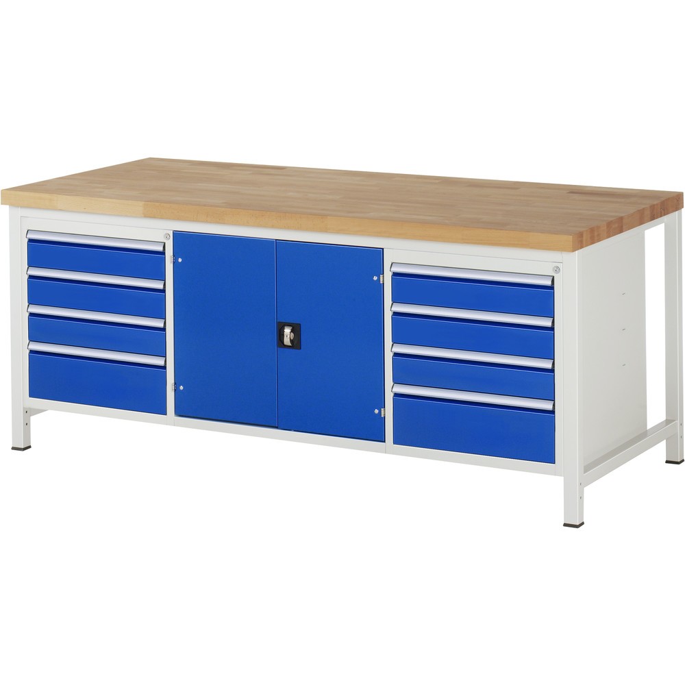 Immagine del prodotto: RAU Banco da lavoro Serie 8000, HxLxP 840-1.040 x 2.000 x 900 mm, 1 contenitore triplo nella base, con 8 cassetti e 1 vano porta-attrezzi