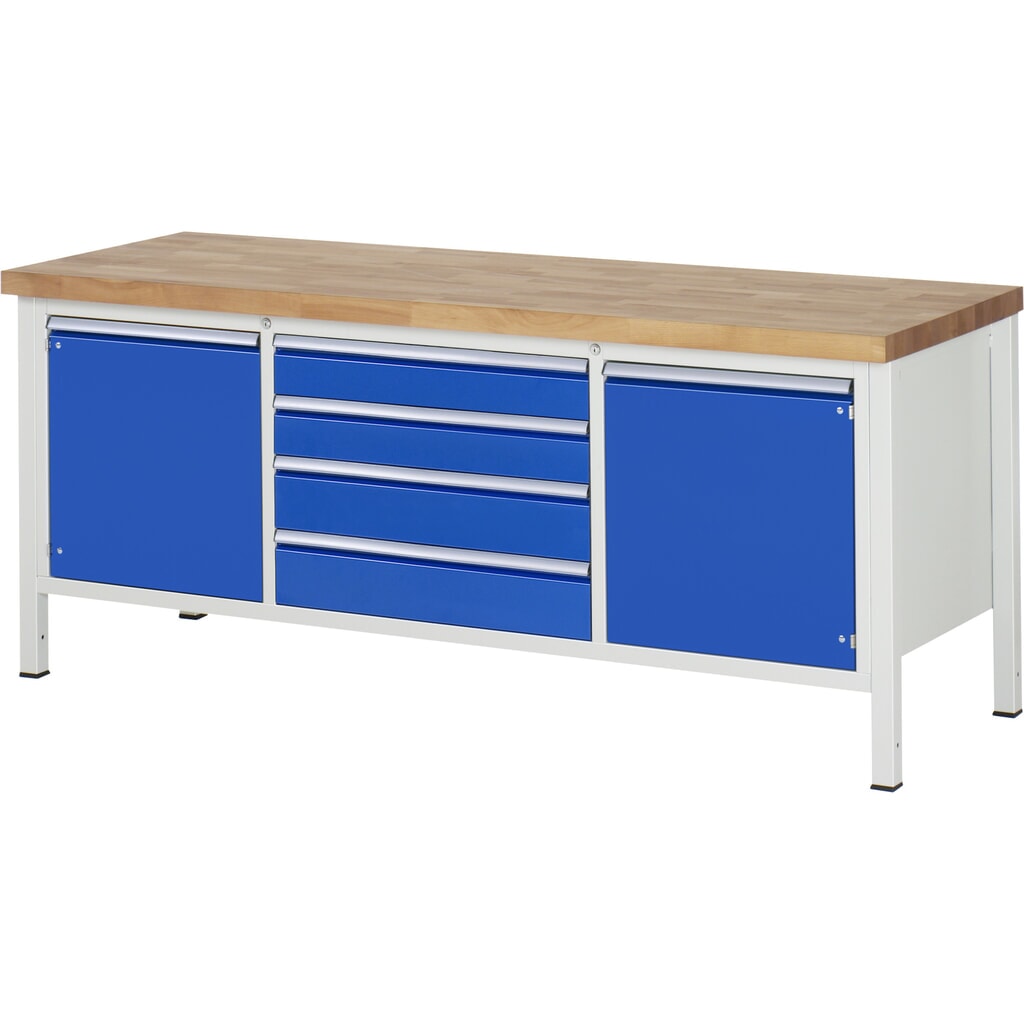 Immagine del prodotto n. 1: Banco da lavoro RAU serie 8000, 1 contenitore triplo, 1 piano di appoggio, AxLxP 840-1.040 x 2.000 x 700 mm, 4 cassetti