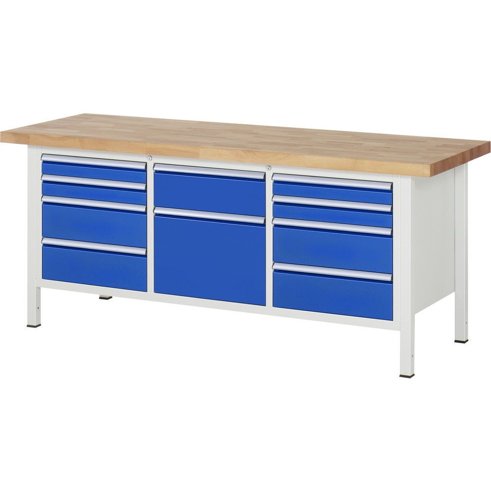 Immagine del prodotto n. 1: Banco da lavoro RAU serie 8000, 1 contenitore triplo, AxLxP 840 x 2.000 x 700 mm, 10 cassetti estraibili al 90% 4 x 90, 5 x 180, 1 x 360 mm, portata cassetti 100 kg