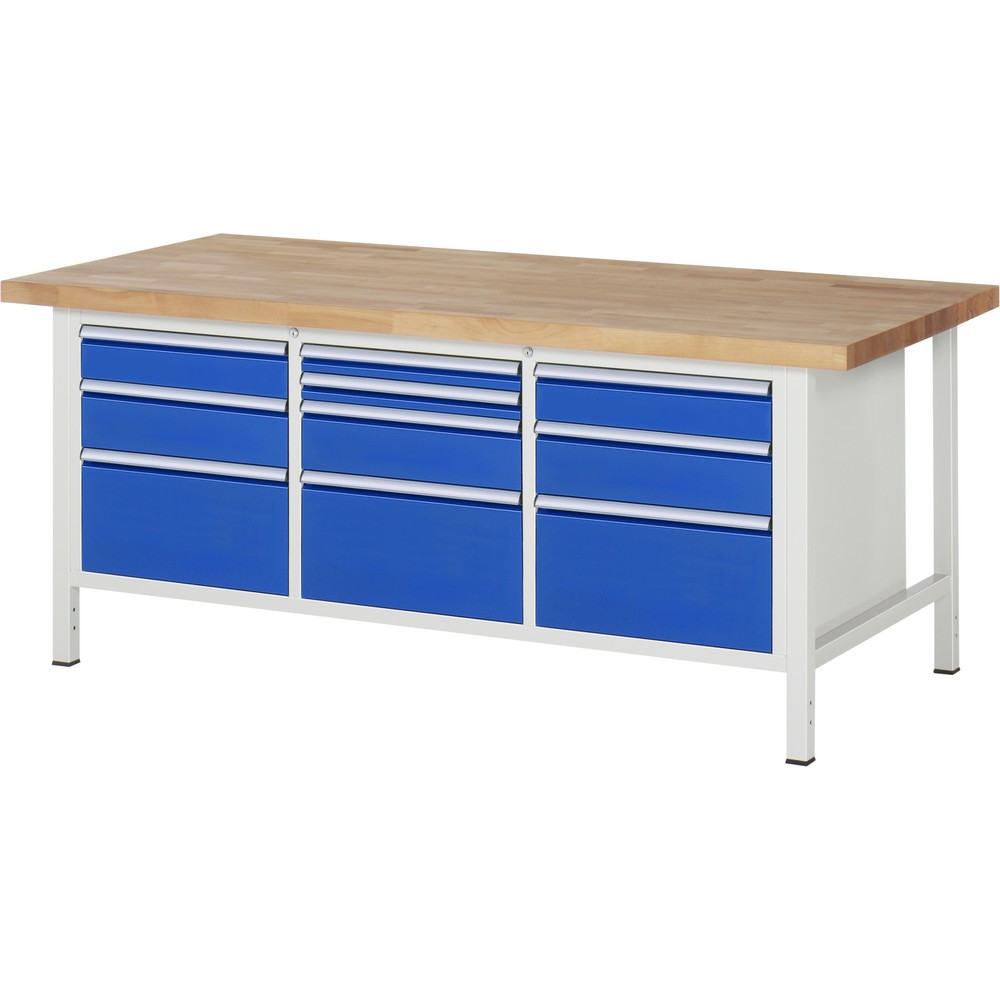 Immagine del prodotto n. 1: Banco da lavoro RAU serie 8000, 1 contenitore triplo, AxLxP 840-1.040 x 2.000 x 900 mm, 10 cassetti estraibili al 90% 2 x 60, 2 x 120, 3 x 150, 3 x 270 mm, portata cassetti 100 kg
