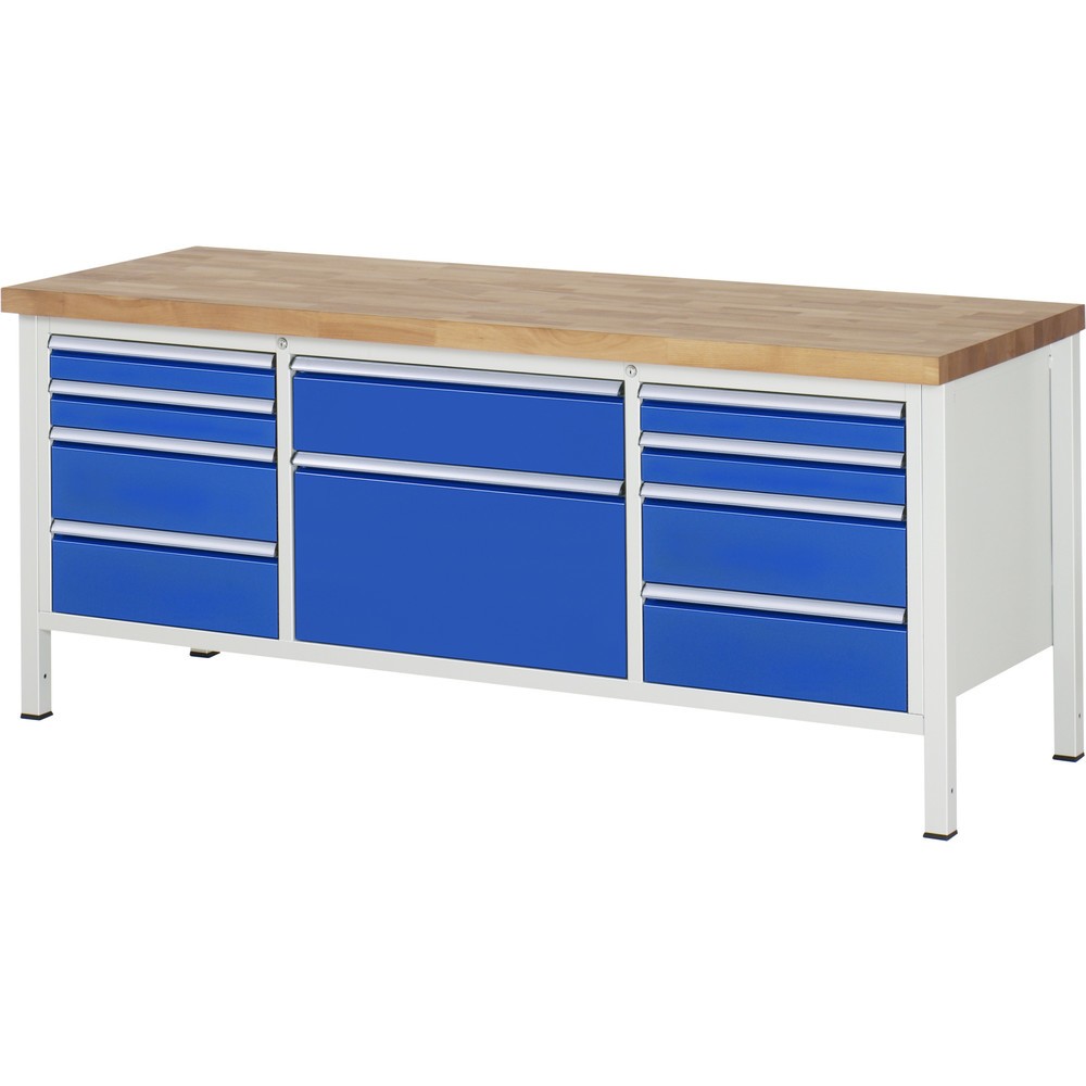 Immagine del prodotto n. 1: Banco da lavoro RAU serie 8000, 1 contenitore triplo, HxLxP 840 x 2.000 x 700 mm, 10 cassetti estraibili al 90% 4 x 90, 5 x 180, 1 x 360 mm, portata cassetti 100/75 kg