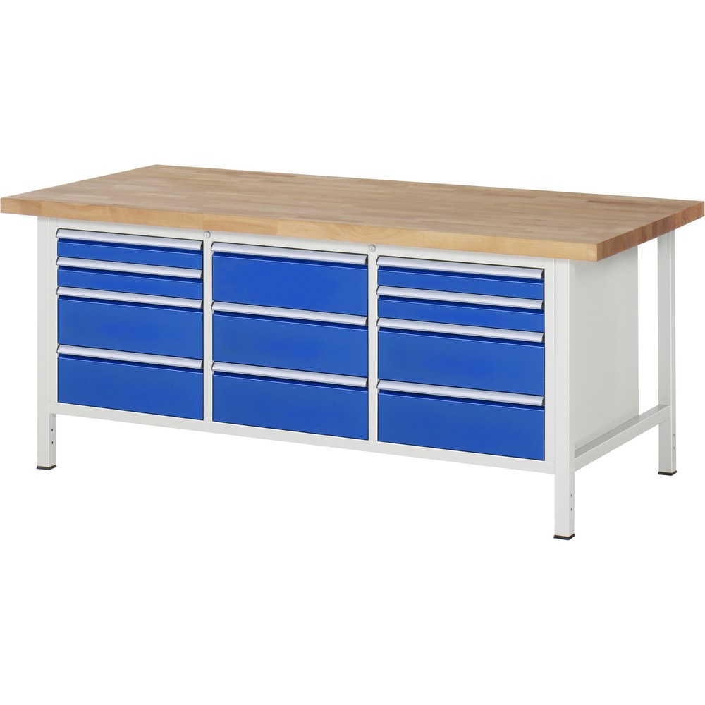 Immagine del prodotto n. 1: Banco da lavoro RAU serie 8000, 1 contenitore triplo, AxLxP 840 x 2.000 x 900 mm, 11 cassetti 4 x 90, 7 x 180 mm, portata cassetti 100 kg