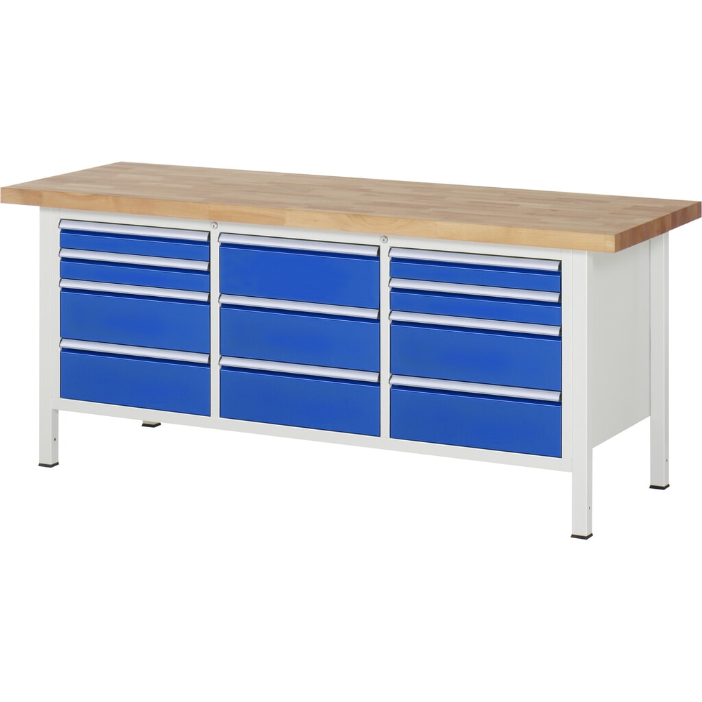 Immagine del prodotto n. 1: Banco da lavoro RAU serie 8000, 1 contenitore triplo, AxLxP 840 x 2.000 x 700 mm, 11 cassetti 4 x 90, 7 x 180 mm, portata cassetti 100 kg