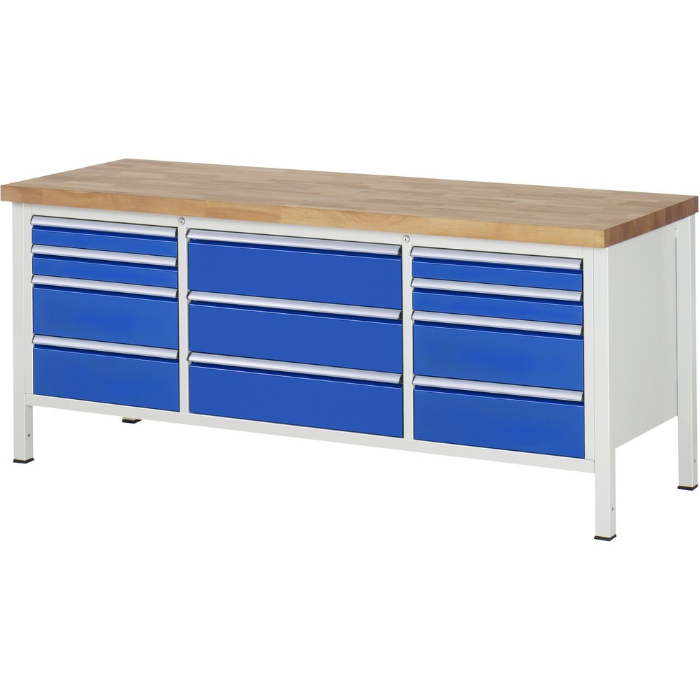 Immagine del prodotto n. 1: Banco da lavoro RAU serie 8000, 1 contenitore triplo, AxLxP 840 x 2.000 x 700 mm, 11 cassetti 4 x 90, 7 x 180 mm, portata cassetti 75/100 kg