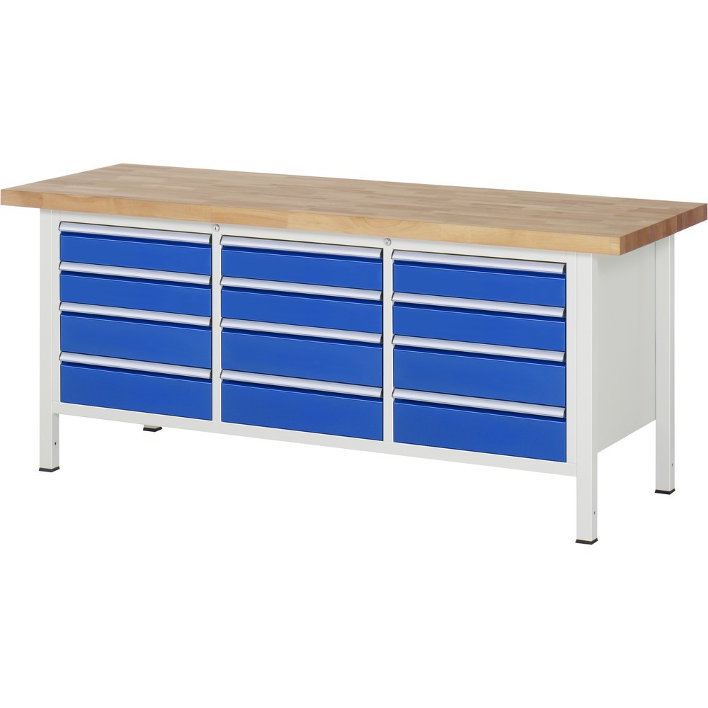 Immagine del prodotto: RAU Banco da lavoro Serie 8000, HxLxP 840-1.040 x 2.000 x 700 mm, 1 contenitore triplo nella base, con 12 cassetti