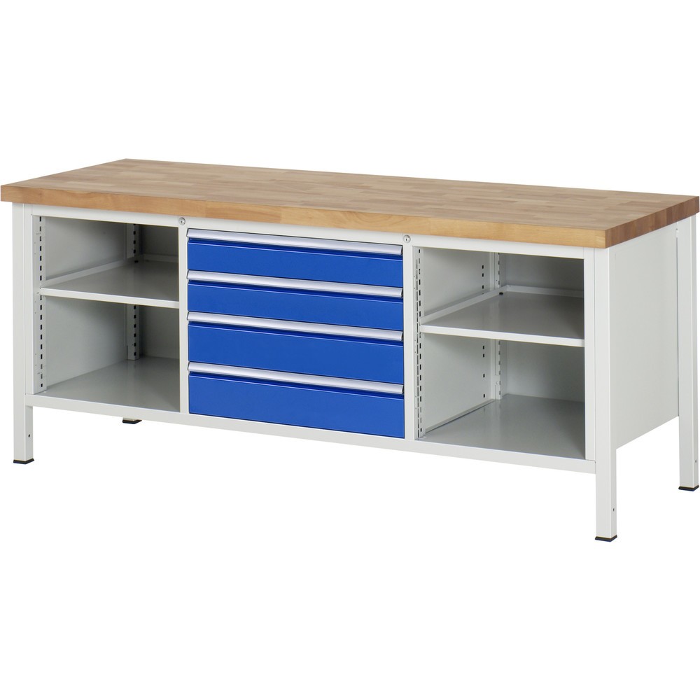 Immagine del prodotto n. 1: Banco da lavoro RAU serie 8000, 1 contenitore triplo, 2 ripiani, AxLxP 840-1.040 x 2.000 x 700 mm, 4 cassetti estraibili al 100%, portata cassetti 75 kg