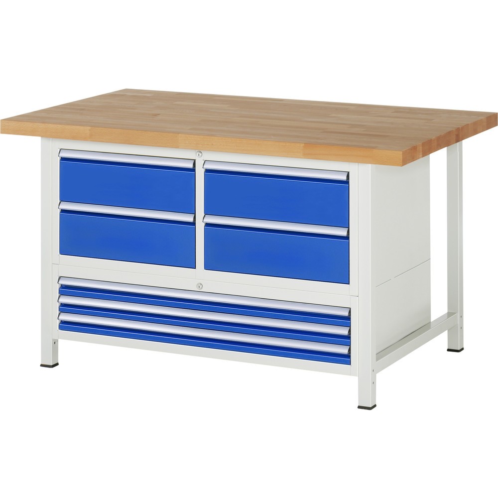 Immagine del prodotto n. 1: Banco da lavoro RAU serie 8000, 1 contenitore triplo, AxLxP 840-1.040 x 1.500 x 900 mm, 7 cassetti estraibili al 100% 3 x 60, 4 x 180 mm