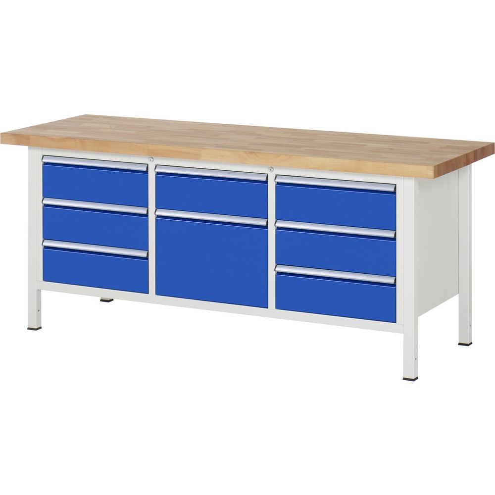 Immagine del prodotto: Banco da lavoro RAU serie 8000, 1 contenitore triplo, AxLxP 840 x 2.000 x 700 mm, 8 cassetti estraibili al 90% 7 x 180, 1 x 360 mm
