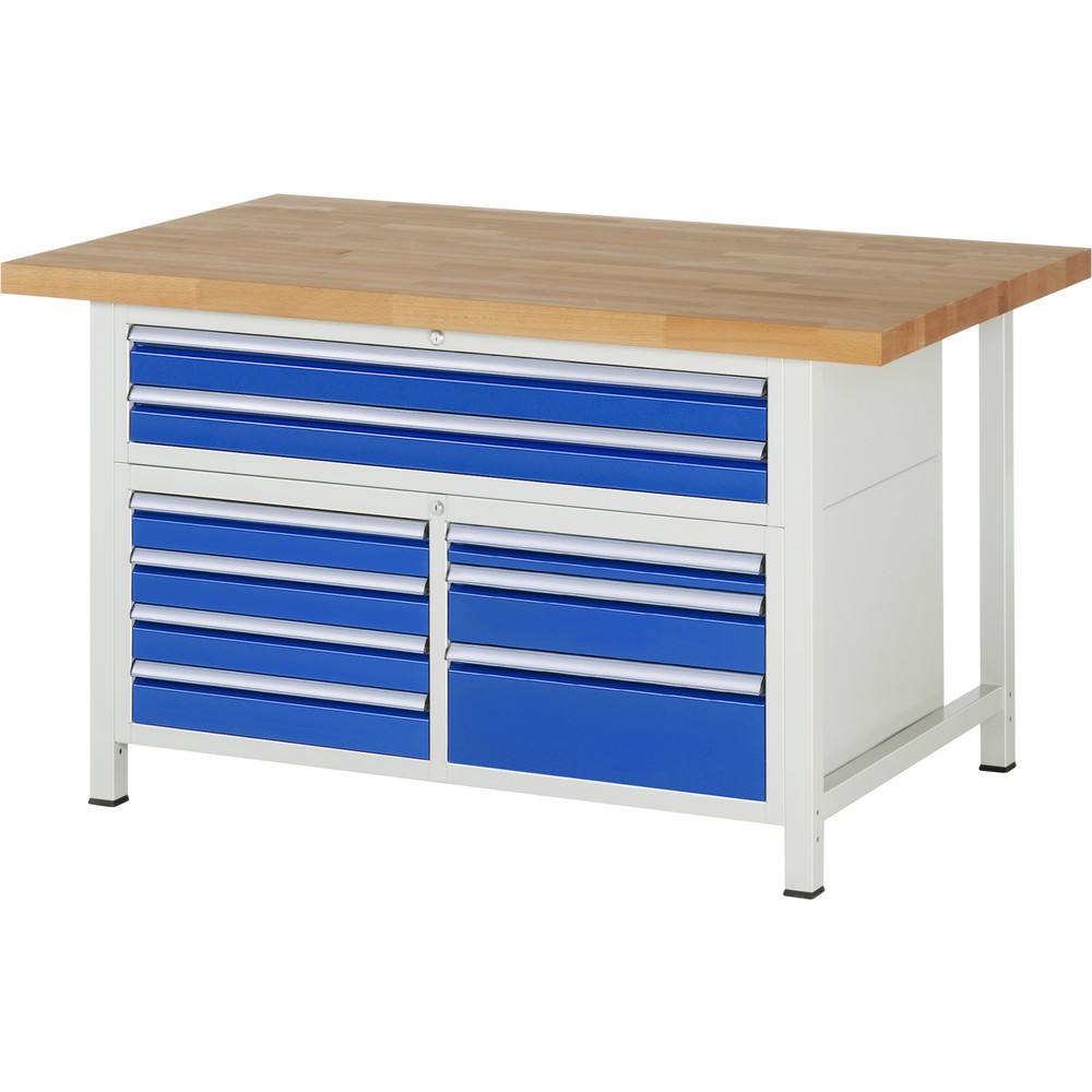 Immagine del prodotto: Banco da lavoro RAU serie 8000, 1 contenitore triplo, HxLxP 840 x 1.500 x 900 mm, 9 cassetti estraibili al 90%, 2 cassetti XXL in alto