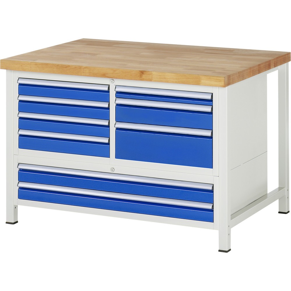 Immagine del prodotto n. 1: Banco da lavoro RAU serie 8000, 1 contenitore triplo, HxLxP 840-1.040 x 1.250 x 900 mm, 9 cassetti estraibili al 90% 1 x 60, 6 x 90, 1 x 120, 1 x 180 mm, portata cassetti 100/50 kg