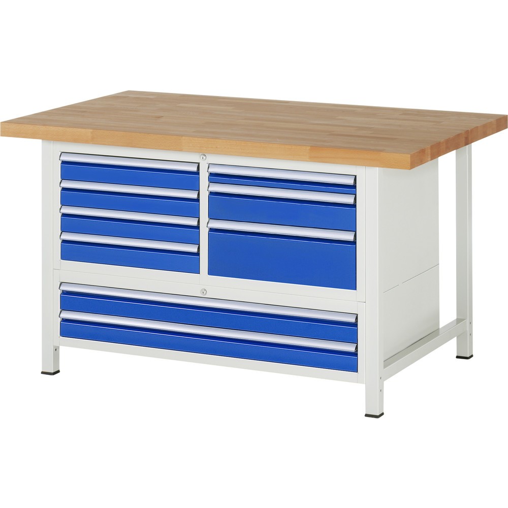 Immagine del prodotto: Banco da lavoro RAU serie 8000, 1 contenitore triplo, AxLxP 840 x 1.500 x 900 mm, 9 cassetti estraibili al 100%, 2 cassetti XXL in basso