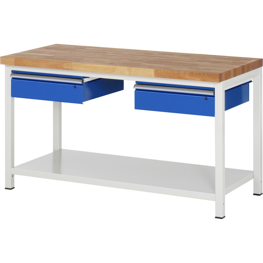 Immagine del prodotto: Banco da lavoro RAU serie 8000, AxLxP 840-1.040 x 1.500 x 700 mm, 2 cassetti, 1 piano di appoggio, profondità 650 mm