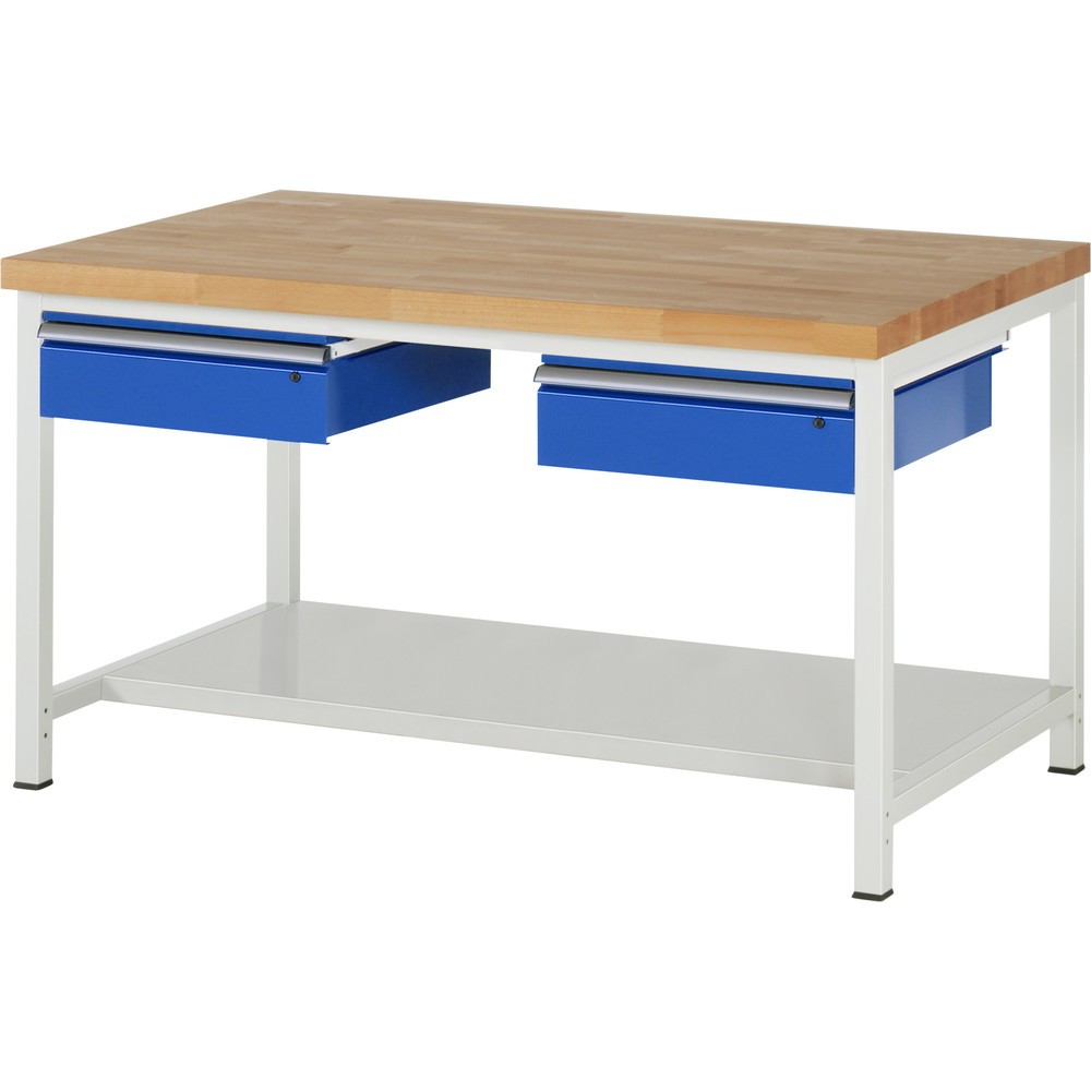 Immagine del prodotto: Banco da lavoro RAU serie 8000, AxLxP 840-1.040 x 1.500 x 900 mm, 2 cassetti, 1 piano di appoggio, profondità 650 mm
