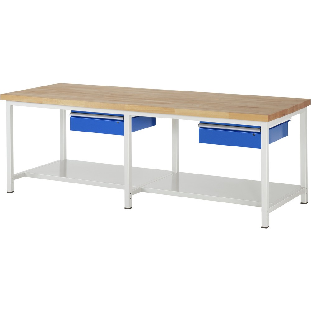 Immagine del prodotto: Banco da lavoro RAU serie 8000, AxLxP 840 x 2.500 x 900 mm, 2 cassetti, 1 piano di appoggio, profondità 650 mm