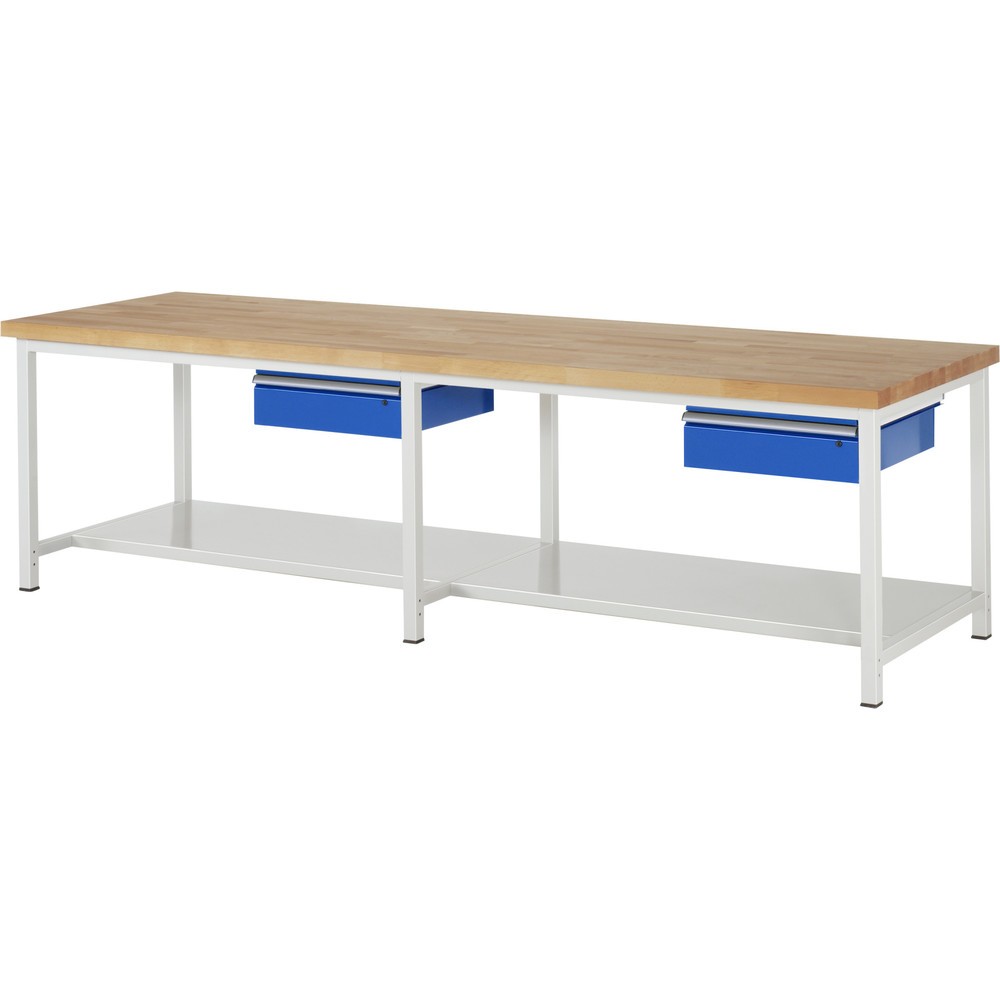 Immagine del prodotto: Banco da lavoro RAU serie 8000, AxLxP 840-1.040 x 3.000 x 900 mm, 2 cassetti, 1 piano di appoggio, profondità 650 mm