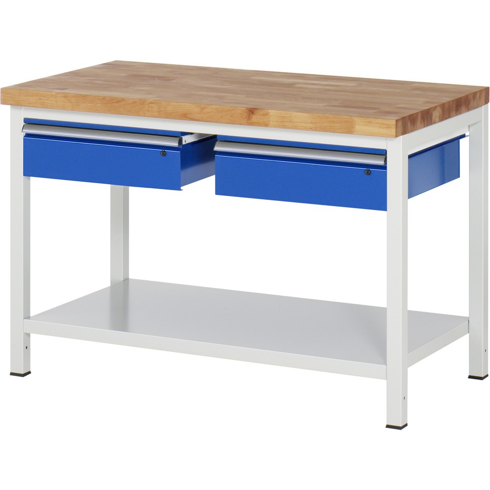 Immagine del prodotto: Banco da lavoro RAU serie 8000, AxLxP 840 x 1.250 x 700 mm, 2 cassetti, 1 piano di appoggio, profondità 650 mm