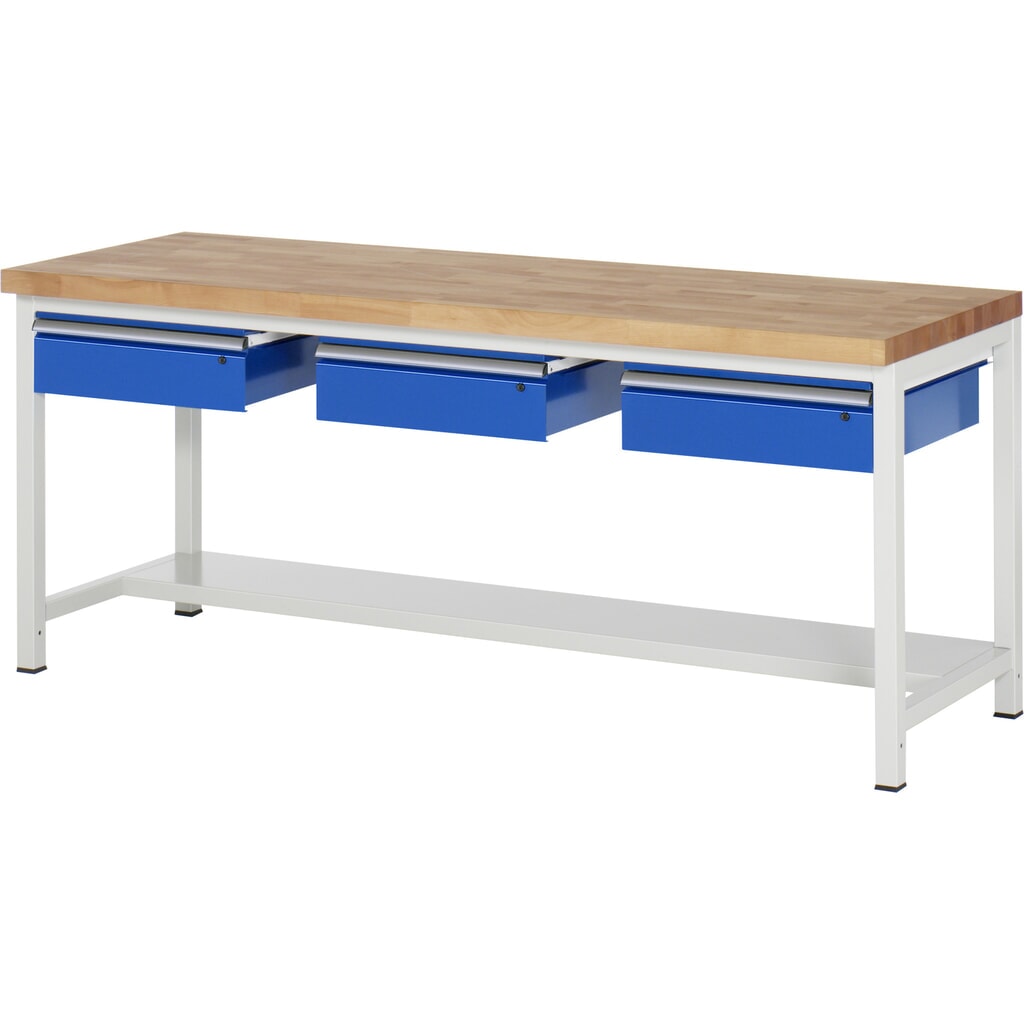 Immagine del prodotto: Banco da lavoro RAU serie 8000, AxLxP 840 x 2.000 x 700 mm, 3 cassetti, 1 piano di appoggio, profondità 320 mm