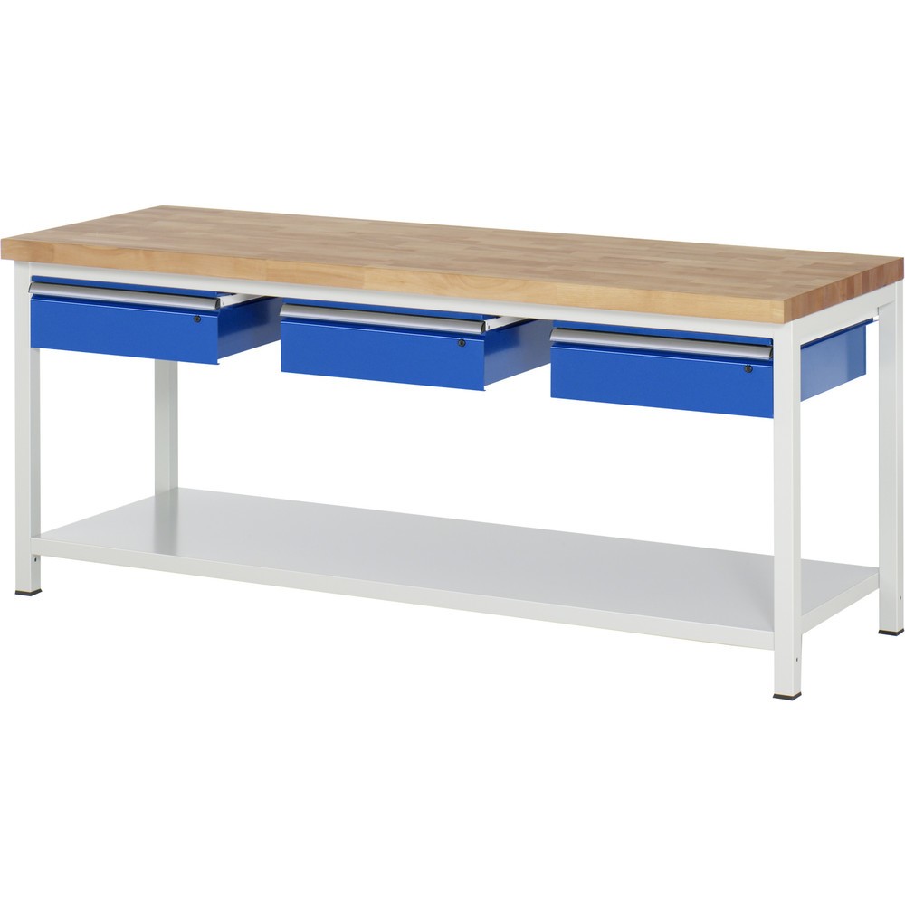 Immagine del prodotto n. 1: Banco da lavoro RAU serie 8000, AxLxP 840 x 2.000 x 700 mm, 3 cassetti, 1 piano di appoggio, profondità 650 mm