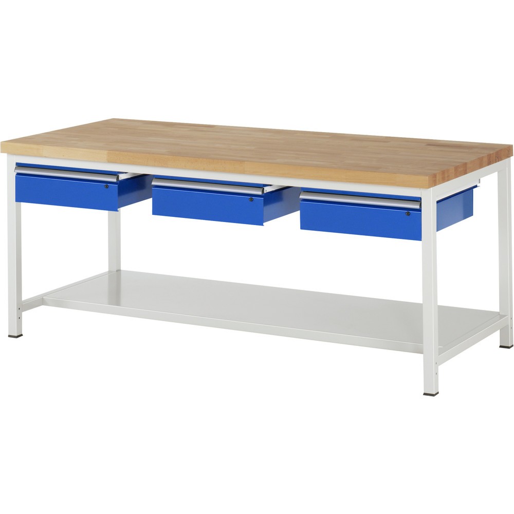 Immagine del prodotto: Banco da lavoro RAU serie 8000, AxLxP 840 x 2.000 x 900 mm, 3 cassetti, 1 piano di appoggio, profondità 650 mm