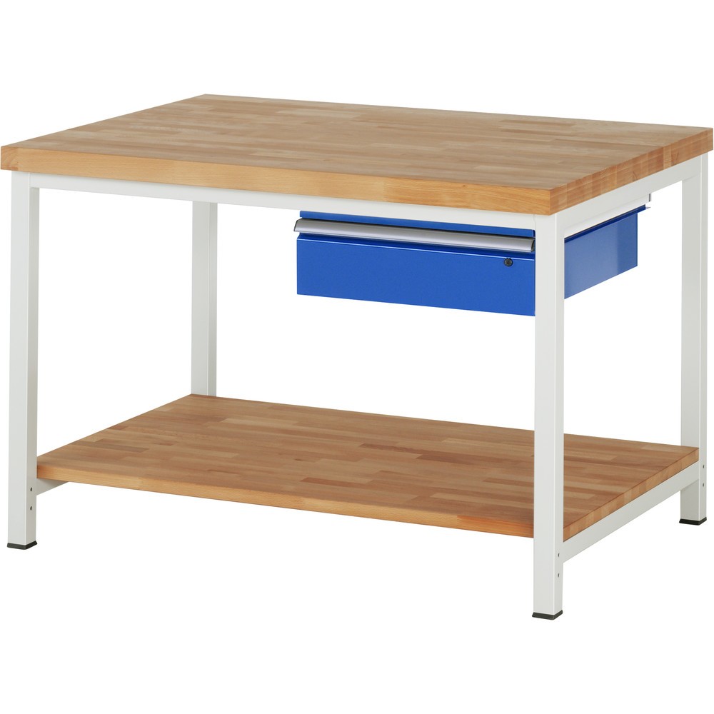 Immagine del prodotto: RAU Banco da lavoro Serie 8000, HxLxP 840-1.040 x 1.250 x 900 mm, 1 cassetto a destra, piano di appoggio inferiore