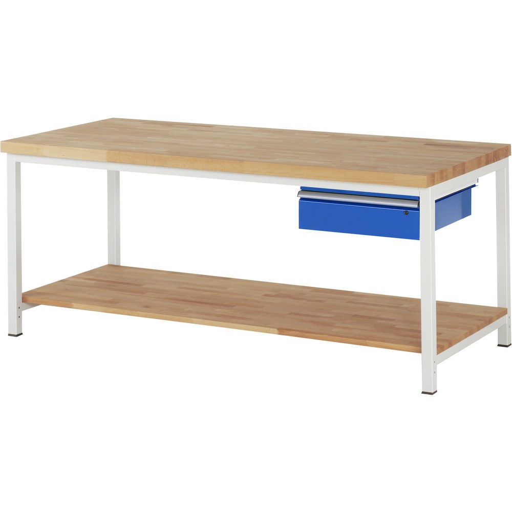 Immagine del prodotto: RAU Banco da lavoro Serie 8000, HxLxP 840-1.040 x 2.000 x 900 mm, 1 cassetto a destra, piano di appoggio inferiore