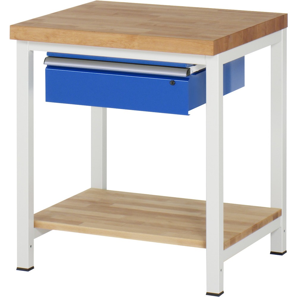 Immagine del prodotto: Banco da lavoro RAU serie 8000, AxLxP 840 x 750 x 700 mm, 1 cassetto, 1 piano di appoggio in faggio massiccio, profondità 557 mm