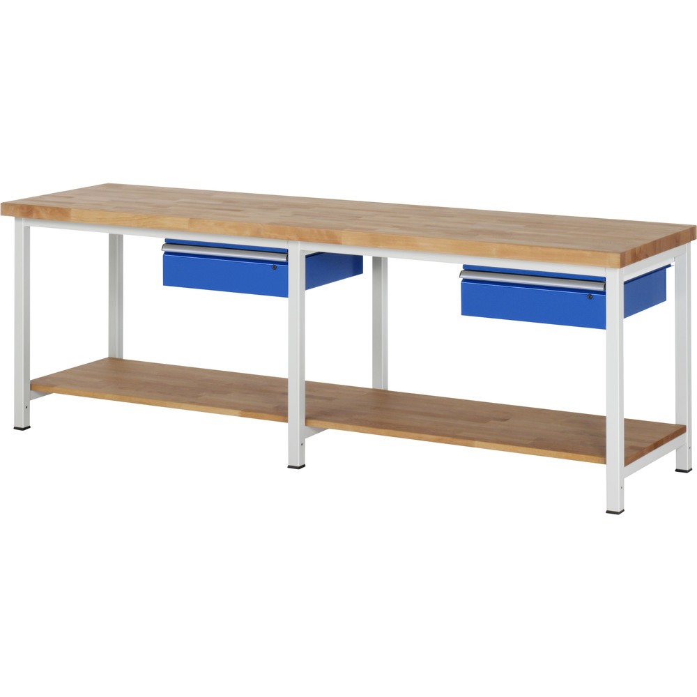 Immagine del prodotto: RAU Banco da lavoro Serie 8000, HxLxP 840-1.040 x 2.500 x 700 mm, 2 cassetti, piano di appoggio inferiore