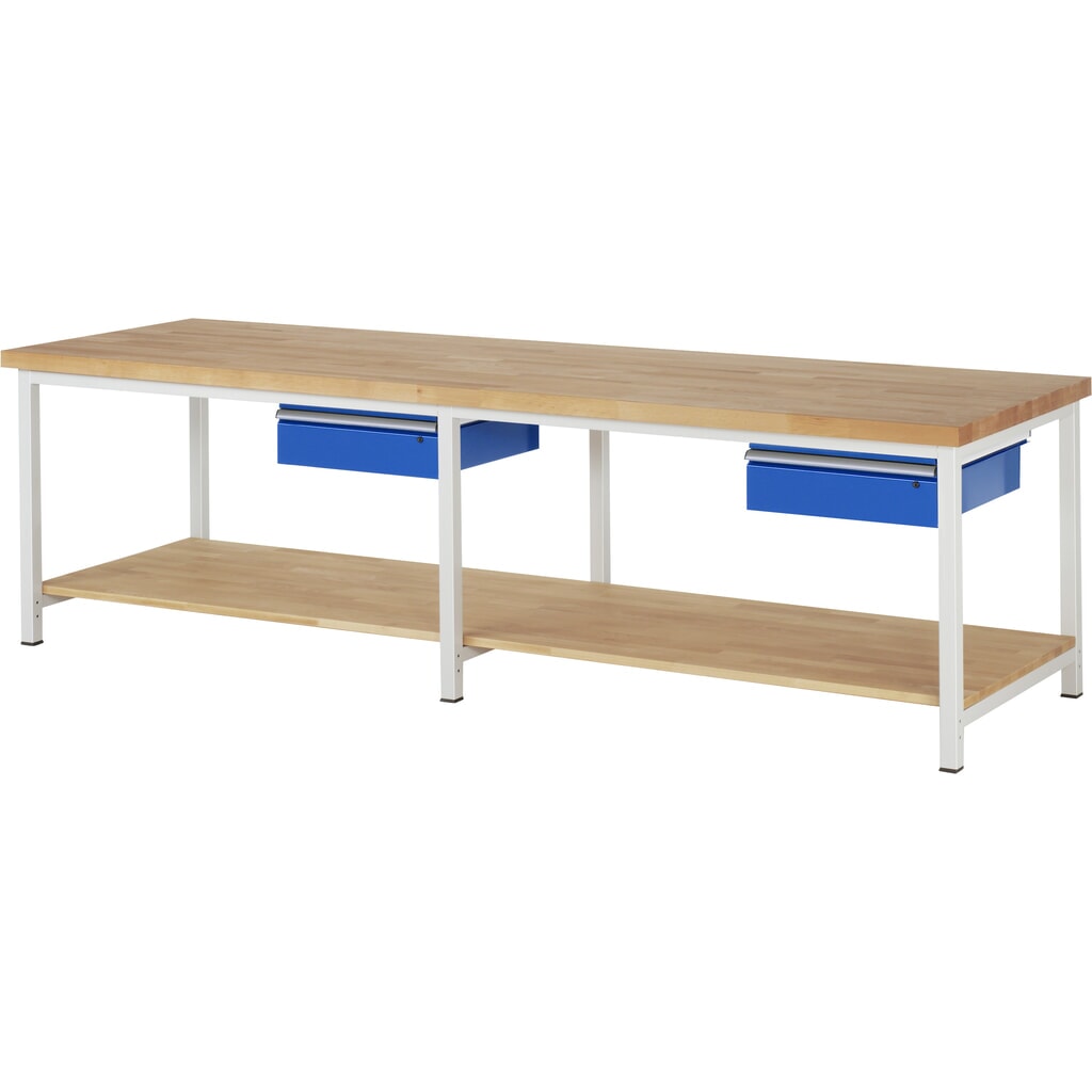 RAU Banco da lavoro Serie 8000, HxLxP 840-1.040 x 3.000 x 900 mm, 2 cassetti, piano di appoggio inferiore Immagine del prodotto: RAU Banco da lavoro Serie 8000, HxLxP 840-1.040 x 3.000 x 900 mm, 2 cassetti, piano di appoggio inferiore