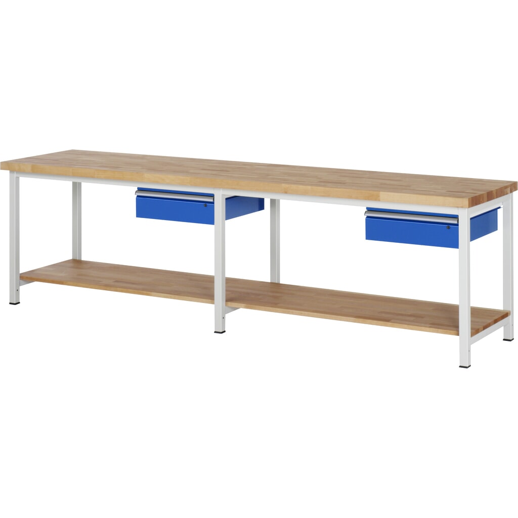 RAU Banco da lavoro Serie 8000, HxLxP 840-1.040 x 3.000 x 700 mm, 2 cassetti, piano di appoggio inferiore Immagine del prodotto: RAU Banco da lavoro Serie 8000, HxLxP 840-1.040 x 3.000 x 700 mm, 2 cassetti, piano di appoggio inferiore
