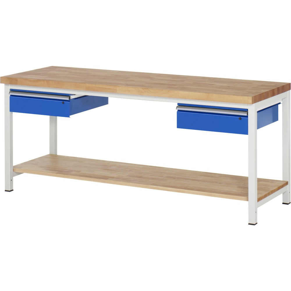Immagine del prodotto n. 1: Banco da lavoro RAU serie 8000, AxLxP 840 x 2.000 x 700 mm, 2 cassetti, 1 piano di appoggio in faggio massiccio, profondità 557 mm