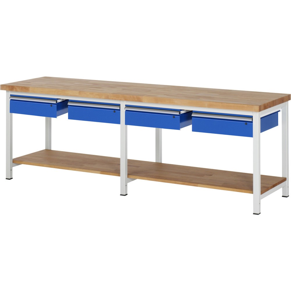 Immagine del prodotto n. 1: Banco da lavoro RAU serie 8000, AxLxP 840-1.040 x 2.500 x 700 mm, 4 cassetti, 1 piano di appoggio in faggio massiccio, profondità 557 mm