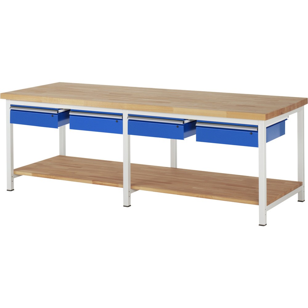 Banco da lavoro RAU serie 8000, AxLxP 840 x 2.500 x 900 mm, 4 cassetti, 1 piano di appoggio in faggio massiccio, profondità 757 mm Immagine del prodotto n. 1: Banco da lavoro RAU serie 8000, AxLxP 840 x 2.500 x 900 mm, 4 cassetti, 1 piano di appoggio in faggio massiccio, profondità 757 mm