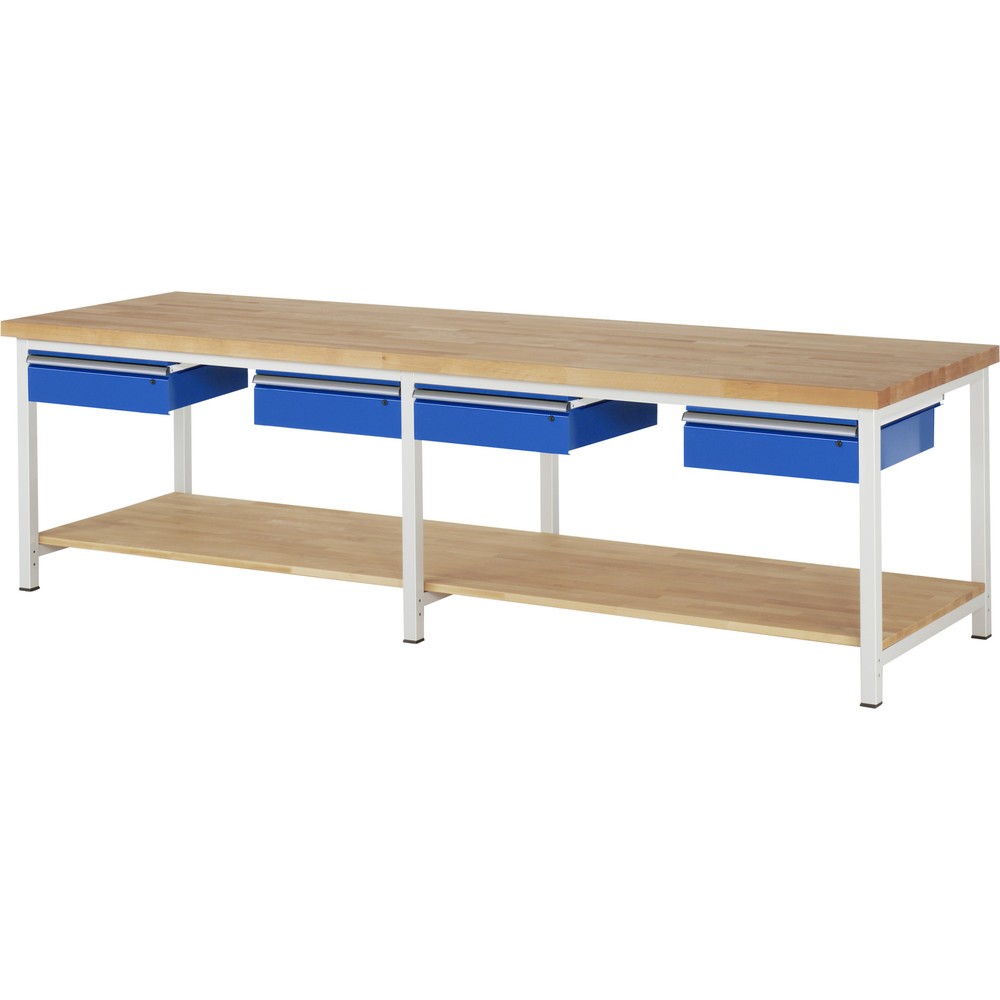 Immagine del prodotto n. 1: Banco da lavoro RAU serie 8000, AxLxP 840-1.040 x 3.000 x 900 mm, 4 cassetti, 1 piano di appoggio in faggio massiccio, profondità 757 mm