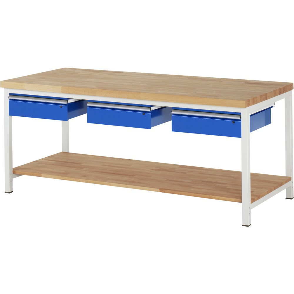 Banco da lavoro RAU serie 8000, AxLxP 840 x 2.000 x 900 mm, 3 cassetti, 1 piano di appoggio in faggio massiccio, profondità 757 mm Immagine del prodotto n. 1: Banco da lavoro RAU serie 8000, AxLxP 840 x 2.000 x 900 mm, 3 cassetti, 1 piano di appoggio in faggio massiccio, profondità 757 mm