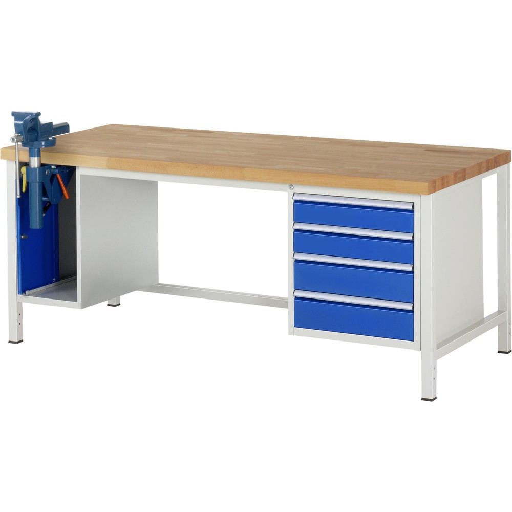 Immagine del prodotto n. 1: Banco da lavoro RAU serie 8000, 2 contenitori, AxLxP 840 x 2.000 x 900 mm, 4 cassetti estraibili al 90% 2 x 120, 2 x 150 mm, incl. morsa