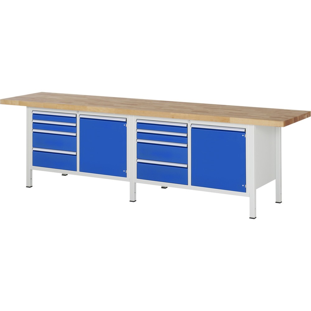 Immagine del prodotto n. 1: Banco da lavoro RAU serie 8000, 2 contenitori doppi, 2 ante battenti, AxLxP 840 x 3.000 x 700 mm, 8 cassetti