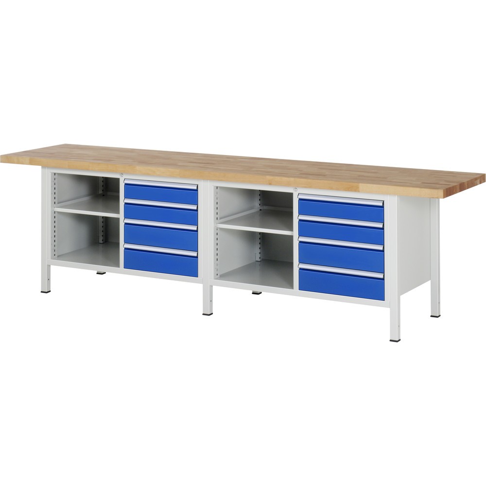 Immagine del prodotto: RAU Banco da lavoro Serie 8000, HxLxP 840-1.040 x 3.000 x 700 mm, 2 contenitori doppi nella base, ciascuno con 4 cassetti