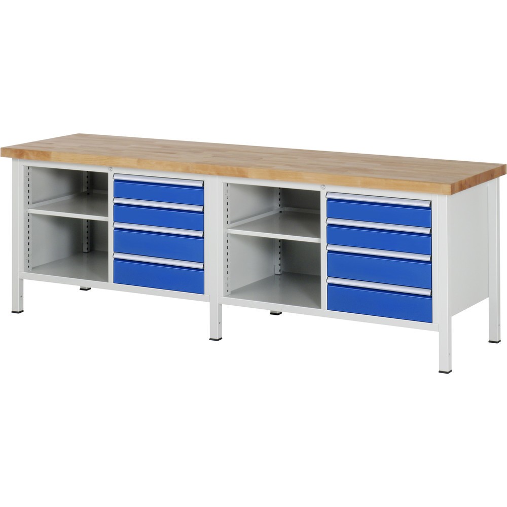 Immagine del prodotto n. 1: RAU Banco da lavoro Serie 8000, HxLxP 840-1.040 x 2.500 x 700 mm, 2 contenitori doppi nella base, ciascuno con 4 cassetti