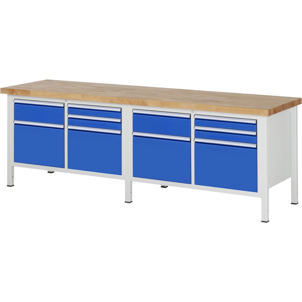 Immagine del prodotto n. 1: Banco da lavoro RAU serie 8000, 2 contenitori doppi, AxLxP 840 x 2.500 x 700 mm, 10 cassetti