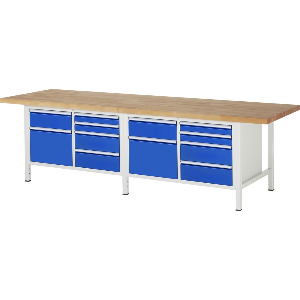 Immagine del prodotto n. 1: Banco da lavoro RAU serie 8000, 2 contenitori doppi, AxLxP 840 x 3.000 x 900 mm, 10 cassetti