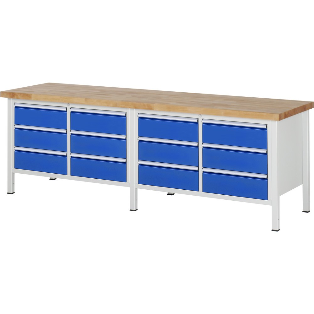 Immagine del prodotto: RAU Banco da lavoro Serie 8000, HxLxP 840-1.040 x 2.500 x 700 mm, 2 contenitori doppi nella base, ciascuno con 6 cassetti