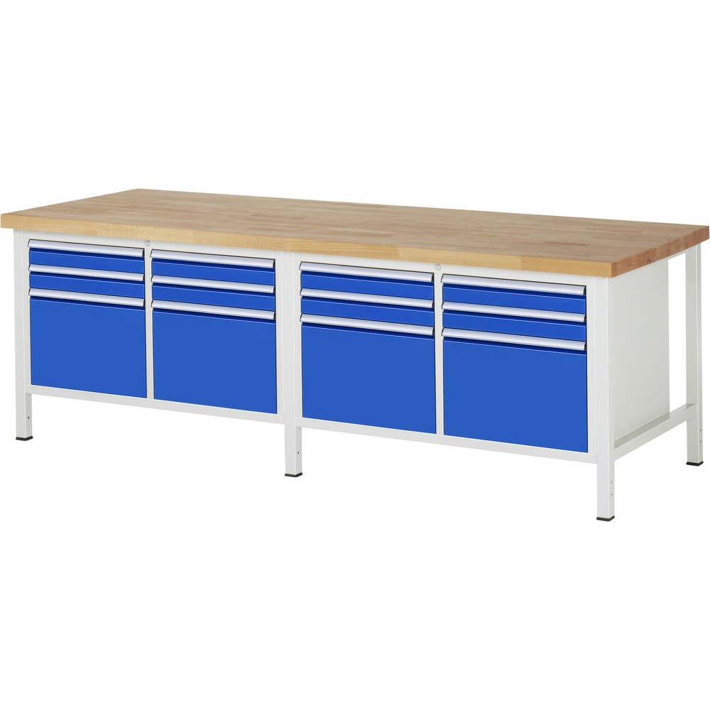 Immagine del prodotto: Banco da lavoro RAU serie 8000, 2 contenitori doppi, AxLxP 840 x 2.500 x 900 mm, 12 cassetti 8 x 90, 4 x 360 mm