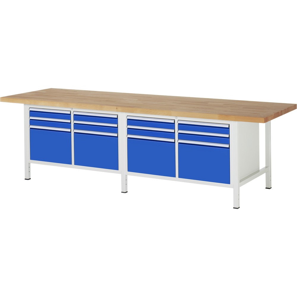 Immagine del prodotto n. 1: Banco da lavoro RAU serie 8000, 2 contenitori doppi, AxLxP 840 x 3.000 x 900 mm, 12 cassetti 8 x 90, 4 x 360 mm