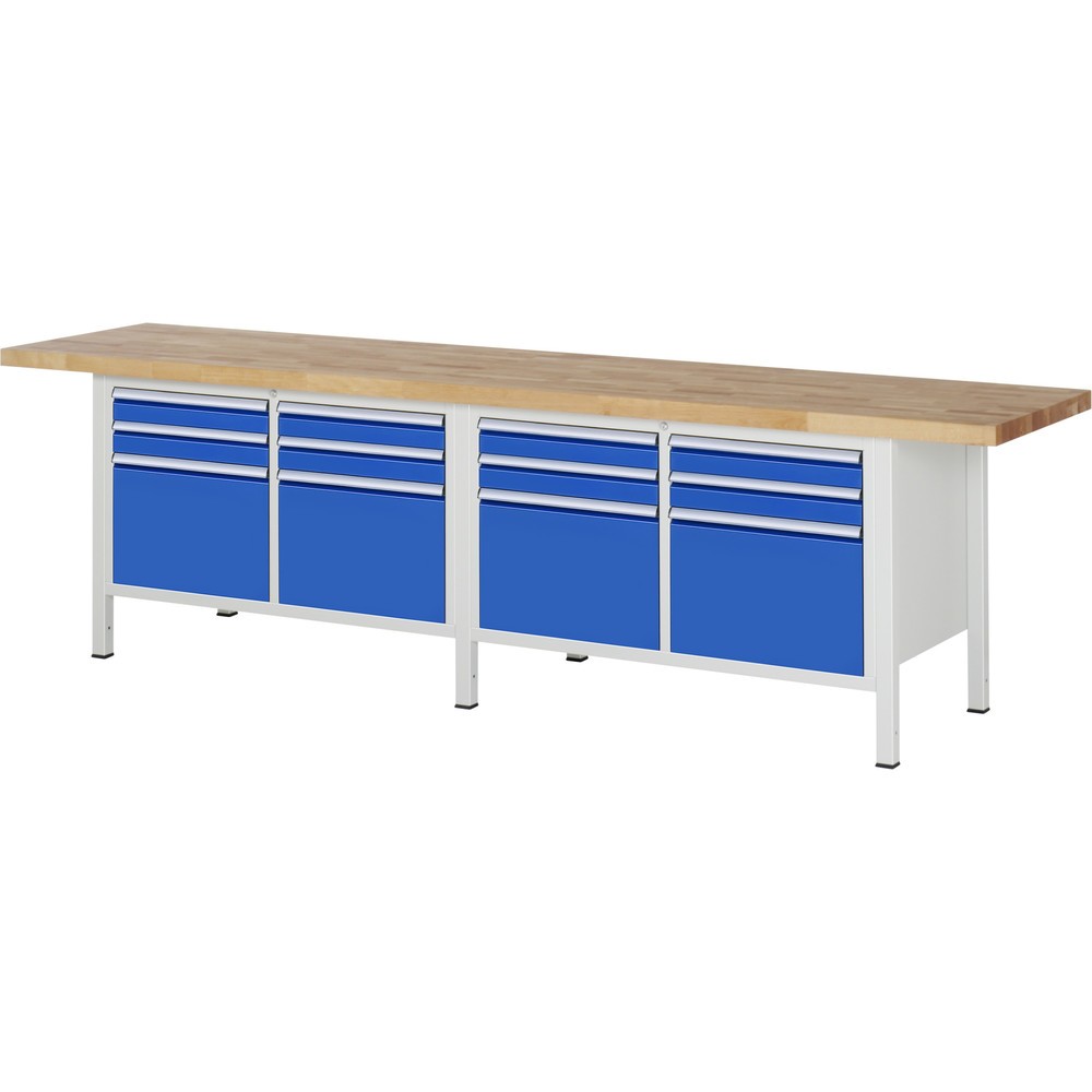 Immagine del prodotto n. 1: Banco da lavoro RAU serie 8000, 2 contenitori doppi, AxLxP 840-1.040 x 3.000 x 700 mm, 12 cassetti 8 x 90, 4 x 360 mm