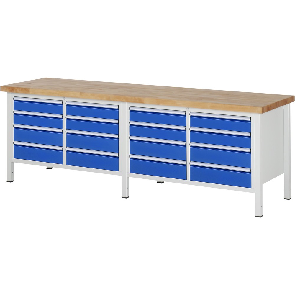 Immagine del prodotto n. 1: Banco da lavoro RAU serie 8000, 2 contenitori doppi, AxLxP 840 x 2.500 x 700 mm, 16 cassetti